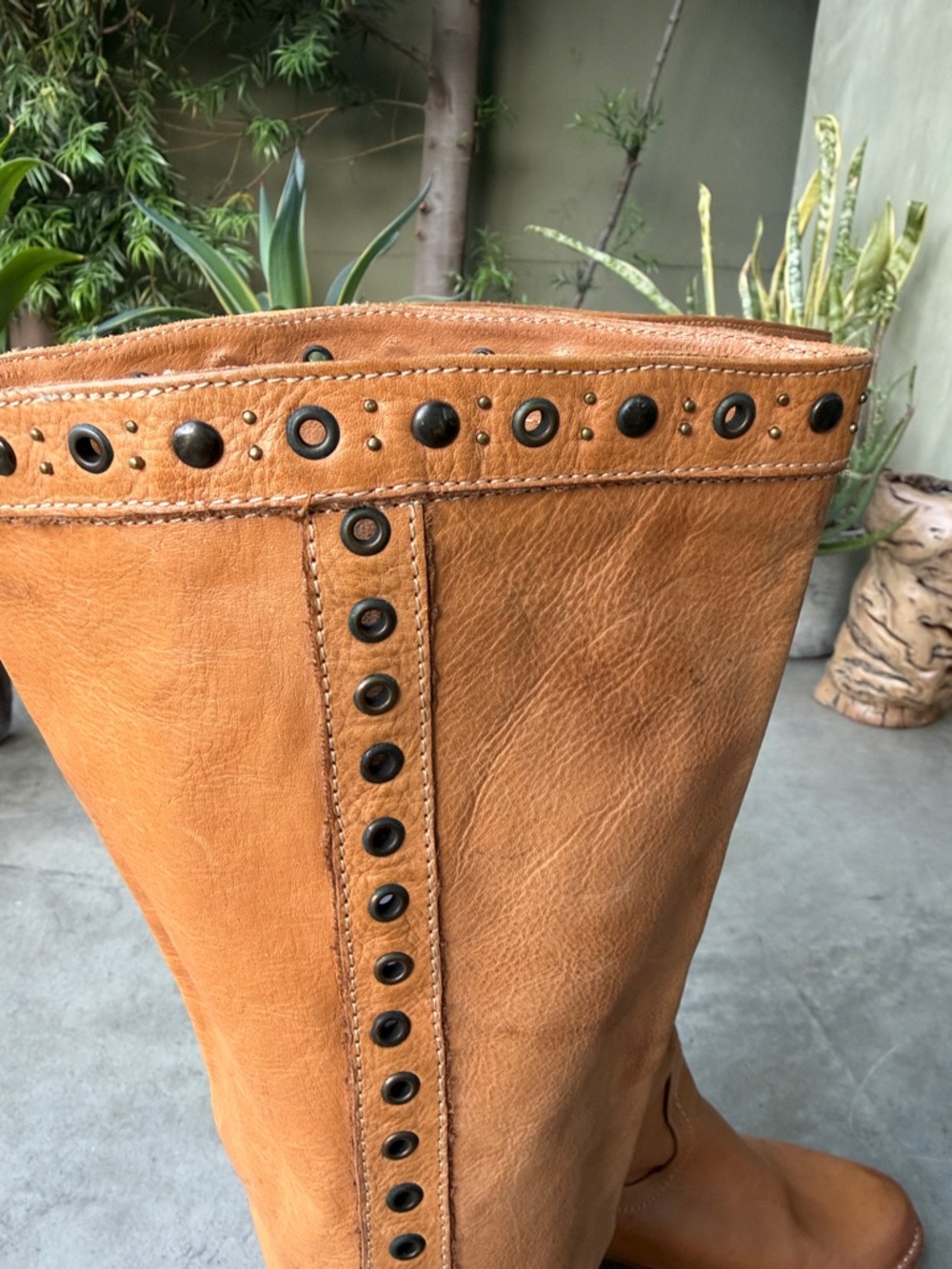 Frye Tan Studded Leather Knee Boots - Picture 4 of 10
